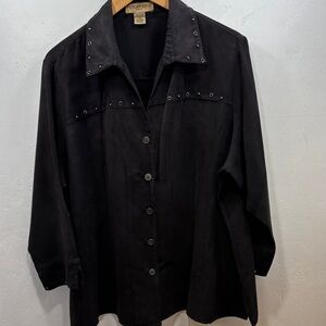 Notations Western Black Stud Faux Suede Jacket | Shirt Button Down Plus Size 1X